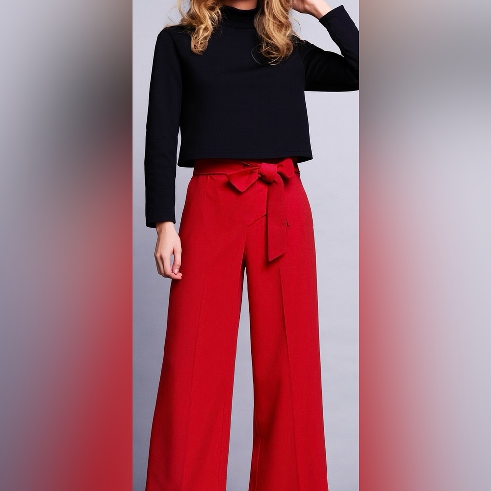 Tibi Vibrant Red Wide Leg Pants